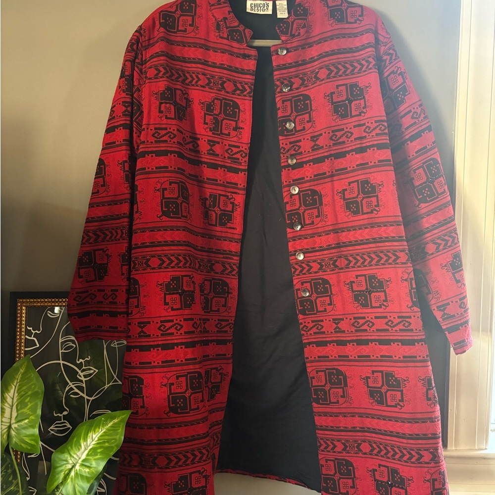 Chico's Vintage Red and Black Patterned Jacket